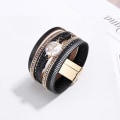 Miniatyrbilde 3 av 4: Leopard Armbånd for Kvinner, Boho Lær Wrap Multi-Layer Perle Krystall Armbånd Smykker B14Round Pearl(Black) A7Feather