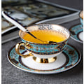 Miniatyrbild 3 av 8: ® YBK Tech Euro Style Benporslinskopp & Fatbricka Set, Keramisk Te- & Kaffeekopp för Hem, Kök, Bröllop (Kungligt Mönster - Himmelblå) Royal Pattern Sky Blue