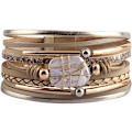 Miniatyrbillede 1 af 5: Leopard Armbånd til Kvinder, Boho Læder Wrap Multi-Layer Perle Krystal Armbånd Smykker A4Gold Leather(Pearl) A7Feather