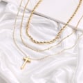 Miniatyrbillede 6 af 7: Fint Lagdelt Choker Halskæde, Håndlavet 14K Guldbelagt Y Vedhæng Halskæde Multilayer Bar Disc Halskæde Justerbar Lagdeling Choker Halskæder til Kvinder 3PCS  Twist chain&Beads Chain&Cross 3PCS  Chain&Bar&Hammered Disc