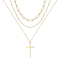 Miniatyrbilde 1 av 7: Fint lagdelt choker-halskjede, håndlaget 14K gullbelagt Y-anheng halskjede Flerlags stangskivehalskjede Justerbare lagdelte choker-halskjeder for kvinner 3PCS  Link Chain&Beads Chain&Cross 3PCS  Chain&Bar&Hammered Disc