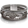 Miniatyrbild 1 av 5: Leopard Armband för Kvinnor, Boho Läder Wrap Multi-Layer Pärla Kristall Armband Smycken B20Grey Stone(Short) A7Feather