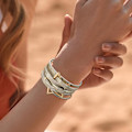 Miniatyrbillede 4 af 7: Leopard Armbånd til Kvinder, Boho Læder Wrap Multi-Layer Perle Krystal Armbånd Smykker B45:Star Leather(Gold) A7Feather