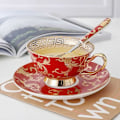 Miniatyrbillede 4 af 8: YBK Tech Euro Style Bone China Kop & Underkop Sæt, Keramisk Te- og Kaffe Kop til Hjemmet Køkken Bryllup (Retro Blomstermønster - Rød) Retro Flower Pattern Red
