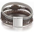 Miniatyrbild 3 av 5: Leopard Armband för Kvinnor, Boho Läder Wrap Multi-Layer Pärla Kristall Armband Smycken B20Grey Stone(Short) A7Feather