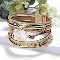 Miniatyrbillede 3 af 5: Leopard Armbånd til Kvinder, Boho Læder Wrap Multi-Layer Perle Krystal Armbånd Smykker A4Gold Leather(Pearl) A7Feather