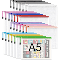 Miniatyrbillede 1 af 7: A5 Plastik Zip-mapper - 24 stk. A5 Mesh Lynlåspose Plastik Zip Lock-poser Dokumentmapper Fil Lynlåsposer Rejseopbevaringspose til Kontorartikler 12 Colours  24 PCS A5