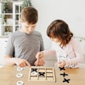 Miniatyrbilde 6 av 8: Kryss og brett-spill, Tic Tac Toe-spill, brettspill for familier, XO sjakkbrettspill, klassiske brettspill, interaktivt barnespill i tre for familier B 1 Pcs Black