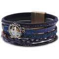 Miniatyrbillede 1 af 3: Leopard Armbånd til Kvinder, Boho Læder Wrap Multi-Layer Perle Krystal Armbånd Smykker B26Crystal Leather(Blue) A7Feather