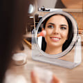 Miniatyrbillede 4 af 8: Makeup spejl dobbeltsidet forstørrende kosmetisk lille spejl High Definition bærbar bordplade justerbar 360° roterende placering Ideel til makeup