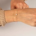 Miniatyrbilde 2 av 5: Armbånd for kvinner 14K gullbelagt kjede enkelt smykke søtt for jenter 2 Layer  1 Pearl + Bead Chain 2 Layer Satellite Chain