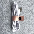 Miniatyrbillede 2 af 4: Genanvendelige læderkabelstropper Kabel Earphone Cord Management Ties til computer-tv-elektronik (10 stk, sort+brun)