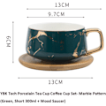 Miniatyrbilde 2 av 7: YBK Tech Porselen Te Kopp Kaffe Krus Sett for Ettermiddagste - Marmormønster (Grønn, Kort 300ml + Tretallerken) Green., Short