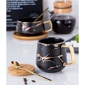 Miniatyrbilde 7 av 8: YBK Tech Porselen Te- og Kaffe Kopp Sett for Ettermiddagste - Marmormønster (Svart, Høy 400ml + Tretrelokk) Black, Tall