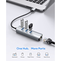 Miniatyrbilde 2 av 8: USB til Ethernet-adapter, 4 i 1 aluminium USB Ethernet-adapter med RJ45 10/100/1000 Mbps Gigabit nettverks-LAN-port, 3 USB 3.0-porter, for MacBook Pro, Gray