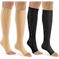 Miniatyrbilde 1 av 5: 2 par glidelås kompresjonssokker for menn og kvinner (l/xl), legg høyde 15-20 mmhg, åpen tå, ideell for å gå, løpe
