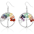 Miniatyrbilde 1 av 7: Kvinners sølv Livets tre dråpe øreringer 7 Chakra Matural Tumbled Gemstone Wire Wrapped Crystal Dangle Dangly øreringer for jenter damer Bohemian J
