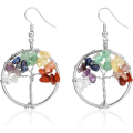 Miniatyrbillede 1 af 7: Kvinde Sølv Livets Træ Dråbe Øreringe 7 Chakra Matural Tumbled Ædelsten Wire Wrapped Krystal Dangle Dangly Øreringe til Piger Damer Bohemian J