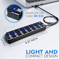 Miniatyrbillede 6 af 6: 7-ports USB-hub 3.0 – Multi USB-port-hub med individuelle switche og lys – Multi-port USB-adapter-stik – High-speed USB-extender til flash