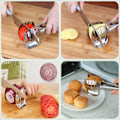 Miniatyrbillede 3 af 7: Tomatskærer Citronskærer 18/8 Rustfrit Stål Multifunktionel Rund Frugt Tang Holder Nem Skæring Frugter & Grøntsager Værktøjer Køkken Skærende Hjælpemiddel