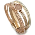 Miniatyrbild 2 av 6: Leopard Armband för Kvinnor, Boho Läder Wrap Flerskikts Pärla Kristall Armband Smycken B17Gold Stone(Short) A7Feather