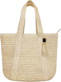 Store stråstrandtasker til kvinder, vævede boho håndlavede skuldertasker til sommerferierejser med kvaster