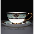 Miniatyrbild 2 av 8: ® YBK Tech Euro Style Benporslinskopp & Fatbricka Set, Keramisk Te- & Kaffeekopp för Hem, Kök, Bröllop (Kungligt Mönster - Himmelblå) Royal Pattern Sky Blue
