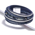 Miniatyrbilde 3 av 5: Leopardarmbånd for kvinner, Boho skinnomslag flerlags perle krystallarmbånd smykke B24Square Diamond(Blue) A7Feather