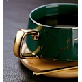 Miniatyrbillede 5 af 7: YBK Tech Porcelæn Te Kop Kaffe Kopsæt til Eftermiddagste - Marmor Mønster (Grøn, Kort 300ml + Træunderkop) Green., Short