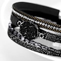 Miniatyrbild 4 av 5: Leopard Armband för Kvinnor, Boho Läder Wrap Multi-Layer Pärla Kristall Armband Smycken B21Black Stone(Short) A7Feather