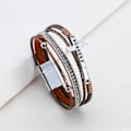 Miniatyrbillede 5 af 7: Leopard Armbånd til Kvinder, Boho Læder Wrap Multi-Layer Perle Krystal Armbånd Smykker B40:Blessed Cross(Brown) A7Feather