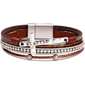 Miniatyrbillede 1 af 7: Leopard Armbånd til Kvinder, Boho Læder Wrap Multi-Layer Perle Krystal Armbånd Smykker B40:Blessed Cross(Brown) A7Feather