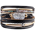 Miniatyrbild 1 av 5: Leopard Armband för Kvinnor, Boho Läder Wrap Multi-Layer Pärla Kristall Armband Smycken A5Black Leather(Pearl) A7Feather