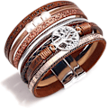 Miniatyrbillede 2 af 6: Leopard Armbånd til Kvinder, Boho Læder Wrap Multi-Layer Perle Krystal Armbånd Smykker B10Tree of Life(Brown) A7Feather