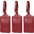 Miniatyrbillede 1 af 8: Pakke med 3 bagagemærker, PU-læder bagagemærker til kufferter, bagagemærker med navneskilt, bemærkelsesværdige, holdbare, rejsetilbehør, Wine Red 2.7 x 4.2 Inch/6.8 x 10.7 cm