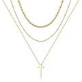 Miniatyrbillede 1 af 7: Fint Lagdelt Choker Halskæde, Håndlavet 14K Guldbelagt Y Vedhæng Halskæde Multilayer Bar Disc Halskæde Justerbar Lagdeling Choker Halskæder til Kvinder 3PCS  Twist chain&Beads Chain&Cross 3PCS  Chain&Bar&Hammered Disc