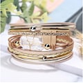 Miniatyrbillede 4 af 5: Leopard Armbånd til Kvinder, Boho Læder Wrap Multi-Layer Perle Krystal Armbånd Smykker A4Gold Leather(Pearl) A7Feather