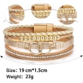 Miniatyrbilde 6 av 6: Leopardarmbånd for kvinner, Boho lær innpakning flerlags perle krystall armbånd bangle smykker B38:Double Circle(Khaki) A7Feather