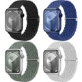 Miniatyrbild 1 av 7: 4-pack flätade solo loop-armband kompatibla med Apple Watch-armband 40mm 41mm 38mm 42mm 44mm 45mm 49mm för kvinnor och män, stretchigt armband elastiskt sportarmband C.Black/DarkBlue/Grey/ArmyGreen 38mm/40mm/41mm