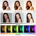 Miniatyrbillede 3 af 7: RGB-kamera videolys: LED Vlog-belysning i fuld farve, dæmpbar 2500-7000K, stærkt lys på kameraet, 1800mAh genopladelig med 3 tilbehør til koldt skoblys RPL01