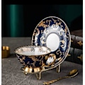 Miniatyrbillede 6 af 8: ® YBK Tech Euro Style Bone China Kop & Underkop Sæt, Keramisk Te- og Kaffe Kop til Hjemmet, Køkkenet, Bryllup (Retro Blomstermønster - Mørkeblå) Retro Flower Pattern Dark Blue