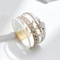 Miniatyrbilde 5 av 7: Leopardarmbånd for kvinner, Boho lær innpakning flerlags perle krystall armbånd bangle smykker B34:Heart Leather(White) A7Feather