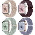 Miniatyrbild 1 av 7: 4-pack flätade solo loop-armband kompatibla med Apple Watch-armband 40 mm 41 mm 38 mm 42 mm 44 mm 45 mm 49 mm för kvinnor och män, stretchigt armband elastiskt sportband B.Cherry/Green/Champagne/BlueGrey 38mm/40mm/41mm