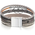 Miniatyrbilde 3 av 6: Leopardarmbånd for kvinner, Boho lær innpakning flerlags perle krystall armbånd bangle smykker B37:Double Circle(Gray) A7Feather