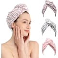 Miniatyrbillede 1 af 8: 3-pak Mikrofiber Hårhåndklæde Wrap Superabsorberende Hurtigtørrende Hår Turban Håndklæder med Knapper Mikrofiber Håndklæder til Kvinder Pige Lang Krøllet Vådt Hår Small Stripes 65 x 25cm