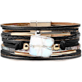 Miniatyrbild 2 av 5: Leopard Armband för Kvinnor, Boho Läder Wrap Multi-Layer Pärla Kristall Armband Smycken A5Black Leather(Pearl) A7Feather