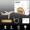 Miniatyrbillede 4 af 8: Natlys 3D Illusion Lampe, Blødt Varm Farve Træbordlampe til Drenge Pilot Gaver med USB-strøm