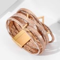Miniatyrbillede 2 af 6: Leopard Armbånd til Kvinder, Boho Læder Wrap Multi-Layer Perle Krystal Armbånd Smykker B44:Star Leather(RoseGold) A7Feather