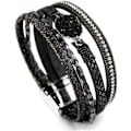 Miniatyrbild 2 av 5: Leopard Armband för Kvinnor, Boho Läder Wrap Multi-Layer Pärla Kristall Armband Smycken B21Black Stone(Short) A7Feather