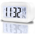 Miniatyrbild 1 av 8: Uppgraderad digital väckarklocka, 4,3 tum LED-display med temperatur, större ljudstyrka, ljusstyrkekontroll, bärbar snooze, kalender, batteridriven White